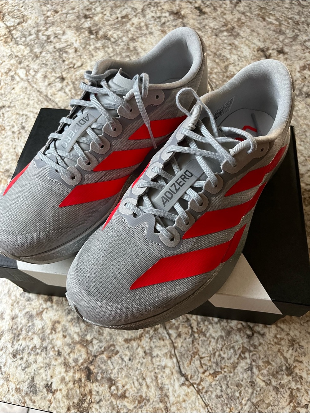 Adizero Men’s Lightweight Running Shoes — Grey with Red Accents 9.5 men’s